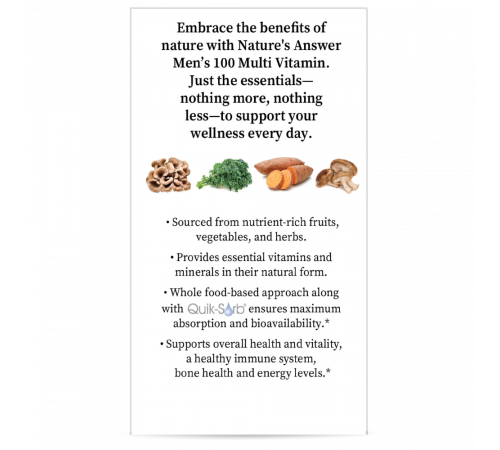 Мультивитамины для мужчин, Men’s 100 Multivitamin, Nature's Answer, 60 растительных капсул