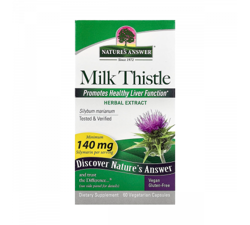 Расторопша, Milk Thistle, Nature's Answer, 60 вегетарианских капсул