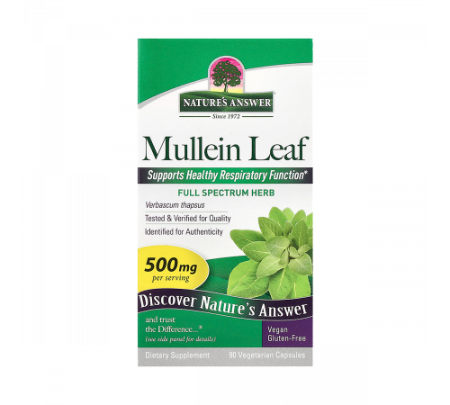 Лист коровяка, Mullein Leaf, Nature's Answer, 90 вегетарианских капсул