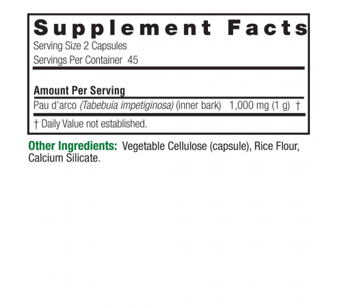 Экстракт коры муравьиного дерева, Pau D’arco, Nature's Answer, 90 растительных капсул
