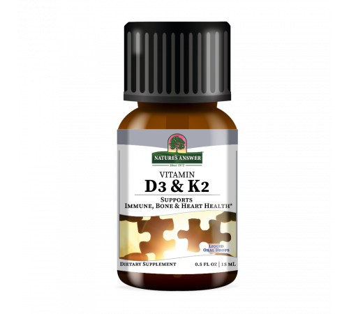 Жидкий витамин D3 и K2, Liquid Vitamin D3 and K2, Nature's Answer, 15 мл