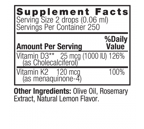 Жидкий витамин D3 и K2, Liquid Vitamin D3 and K2, Nature's Answer, 15 мл