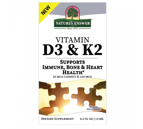 Жидкий витамин D3 и K2, Liquid Vitamin D3 and K2, Nature's Answer, 15 мл