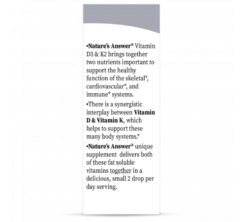 Жидкий витамин D3 и K2, Liquid Vitamin D3 and K2, Nature's Answer, 15 мл