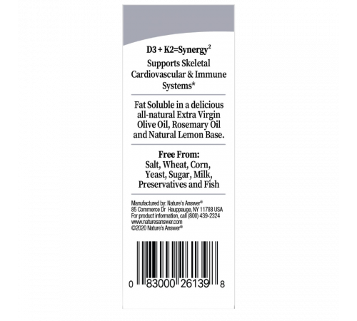 Жидкий витамин D3 и K2, Liquid Vitamin D3 and K2, Nature's Answer, 15 мл