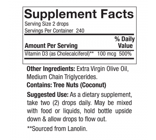 Витамин D3 4000 ME, Vitamin D3 Liquid, Nature's Answer, 15 мл