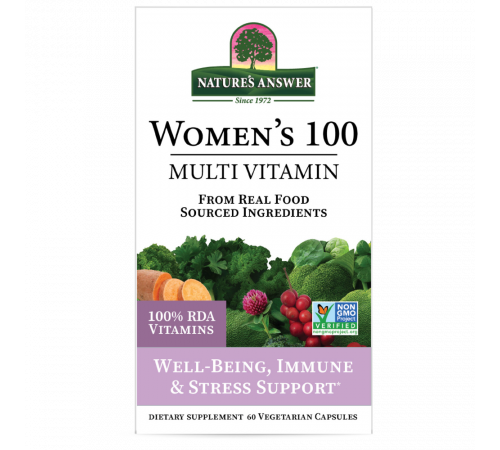 Комплекс мультивитаминов для женщин, Women’s 100 Multivitamin, Nature's Answer, 60 растительных капсул