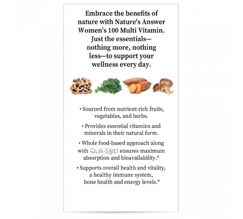Комплекс мультивитаминов для женщин, Women’s 100 Multivitamin, Nature's Answer, 60 растительных капсул
