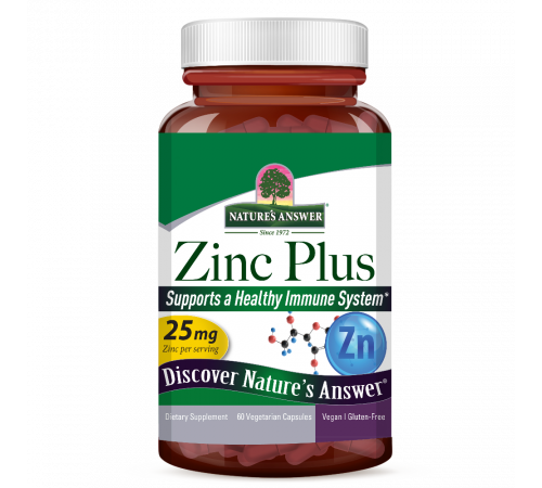 Цинк Плюс, Zinc Plus, Nature's Answer, 60 растительных капсул