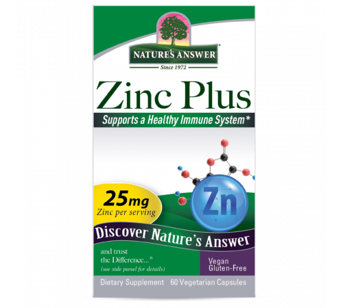 Цинк Плюс, Zinc Plus, Nature's Answer, 60 растительных капсул