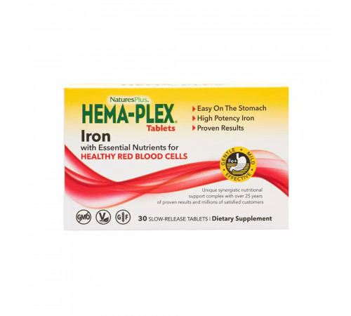 Hema-Plex железо, Hema-Plex Iron Slow-Release, NaturesPlus,  30 таблеток