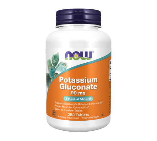 Глюконат калия 99 мг, Potassium Gluconate 99 mg, Now Foods, 250 таблеток