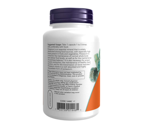 Цитрат калия 99 мг, Potassium Citrate 99 mg, Now Foods, 180 вегетарианских капсул