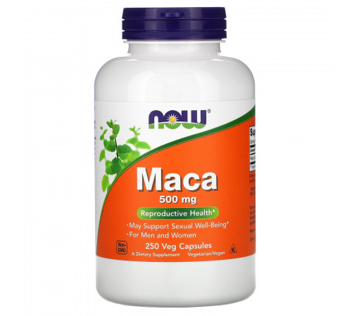 Мака 500 мг, Maca 500 mg, Now Foods, 250 вегетарианских капсул