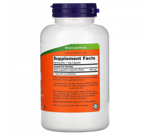 Мака 500 мг, Maca 500 mg, Now Foods, 250 вегетарианских капсул