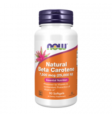 Бета-каротин (Витамин А) 25000 МЕ, Natural Beta Carotene 25000 IU, Now Foods, 90 капсул