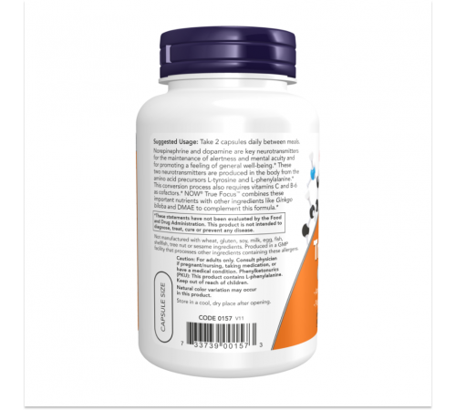  Добавка для поддержки памяти, True Focus, Now Foods, 90 вегетарианских капсул