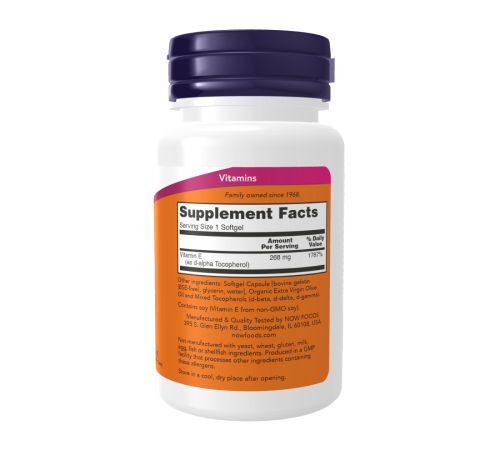 Витамин Е, E-400, Now Foods, 250 желатиновых капсул