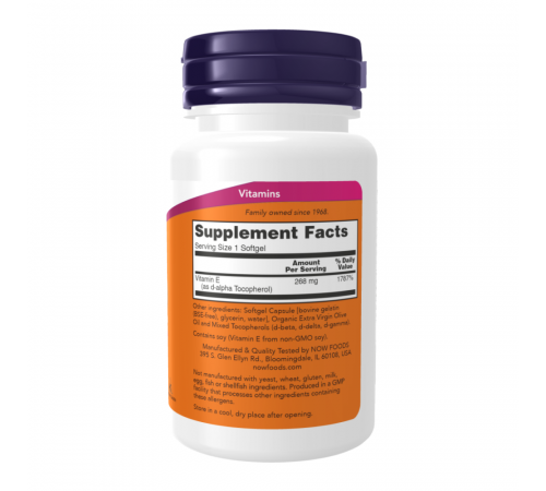 Витамин E со смешанными токоферолами, Vitamin E-400, Now Foods, 100 капсул