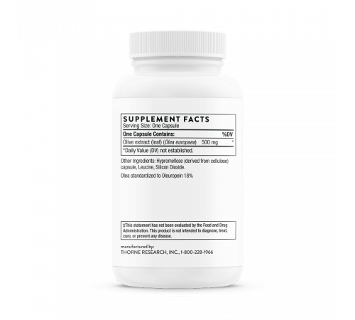Экстракт листьев оливкового дерева, Olive Leaf Extract, Thorne, 60 капсул