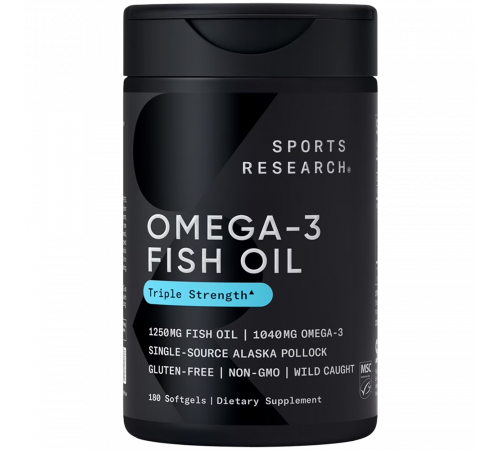 Рыбий жир с Омега-3 1250 мг, Omega-3 Fish Oil AlaskOmega 1250 mg, Sports Research, 180 капсул