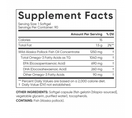 Рыбий жир с омега-3 1250 мг, Omega-3 Fish Oil 1250mg, Sports Research, 90 капсул