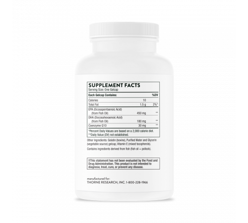 Омега-3 с коэнзимом Q10, Omega-3 with CoQ10, Thorne Research, 90 желатиновых капсул