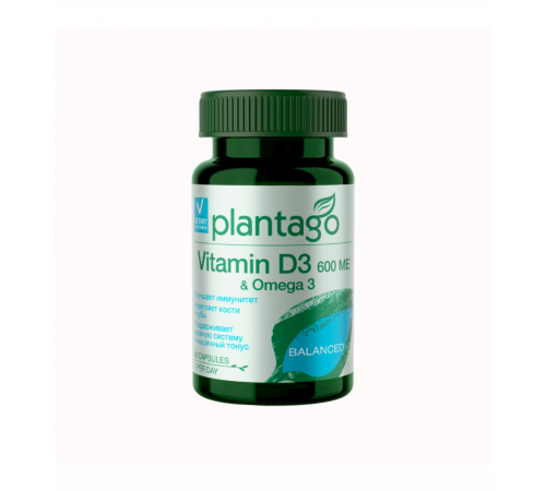 Витамин Д3 с Омега 3, Vitamin D3 600 ME & Omega 3, Plantago, 60 желатиновых капсул