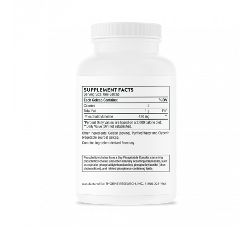 Фосфатидилхолин, Phosphatidyl Choline, Thorne, 60 желатиновых капсул