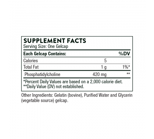 Фосфатидилхолин, Phosphatidyl Choline, Thorne, 60 желатиновых капсул