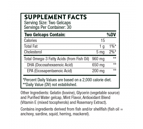 ДГК для беременных и кормящих мам, Prenatal DHA, Thorne, 60 желатиновых капсул