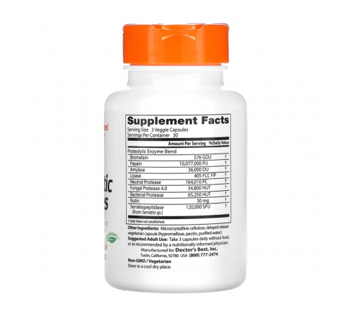 Протеолитические ферменты, Proteolytic Enzymes, Doctor's Best, 90 капсул