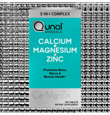 Добавка с Кальцием, Магнием и Цинком, Calcium Magnesium Zinc, Qunol, 180 таблеток