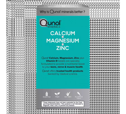 Добавка с Кальцием, Магнием и Цинком, Calcium Magnesium Zinc, Qunol, 180 таблеток