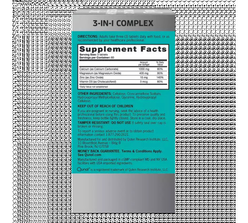 Добавка с Кальцием, Магнием и Цинком, Calcium Magnesium Zinc, Qunol, 180 таблеток