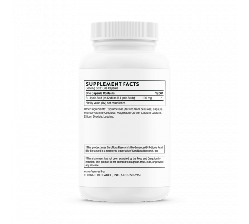 R-липоевая кислота 100 мг, R-lipoic acid 100 mg, Thorne Researc, 60 капсул
