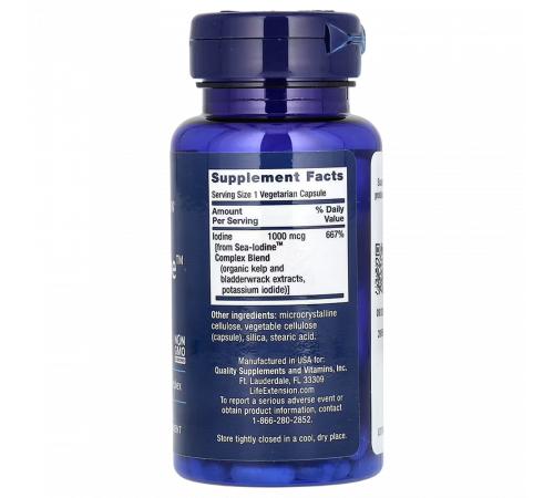 Морской йод, Life Extension Sea-Iodine, 1000 мкг, 60 вегетарианских капсул