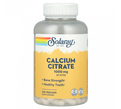 Цитрат кальция 1000 мг, Calcium Citrate 1000 mg, Solaray, 120 растительных капсул