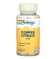 Цитрат меди 2 мг, Copper Citrate, Solaray, 60 вегетарианских капсул
