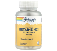 Бетаин с пепсином, Solaray High Potency Betaine HCl with Pepsin, 100 вегетарианских капсул