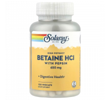 Бетаин с пепсином, Solaray High Potency Betaine HCl with Pepsin, 650 mg, 100 veg caps