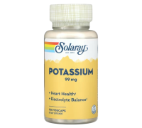 Калий, Potassium, Solaray, 100 вегетарианских капсул