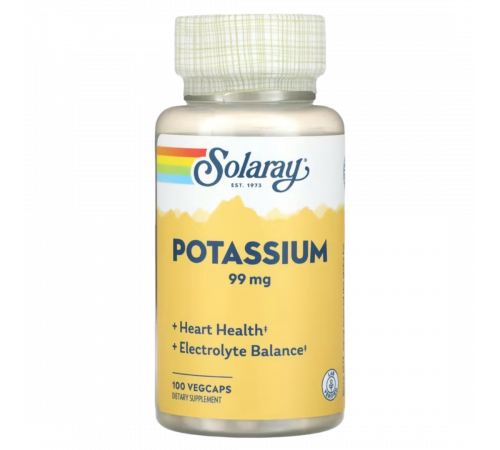 Калий, Solaray Potassium, 99 мг, 100 вегетарианских капсул