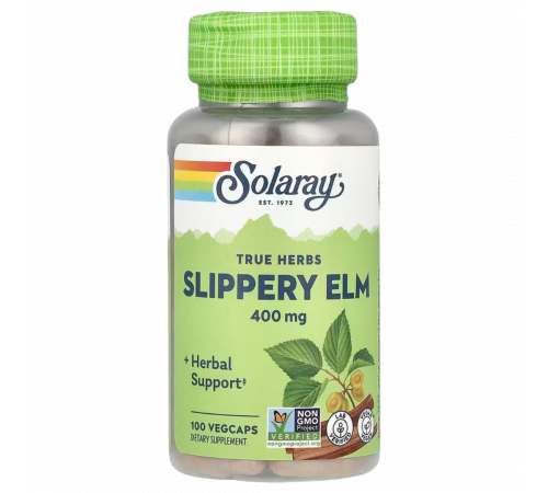 Красный вяз, Solaray Slippery Elm, 400 мг, 100 вегетарианских капсул