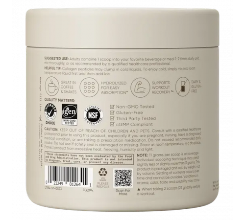 Пептиды коллагена без вкуса, Collagen Peptides Unflavored, Sports Research, 110,6 г.