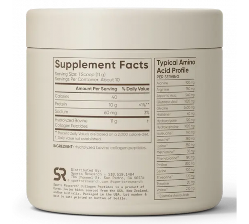 Пептиды коллагена без вкуса, Collagen Peptides Unflavored, Sports Research, 110,6 г.