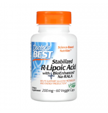 R-липоевая кислота, Stabilized R-Lipoic Acid with BioEnhanced Na-RALA 200 mg, Doctor's Best, 60 вегетарианских капсул