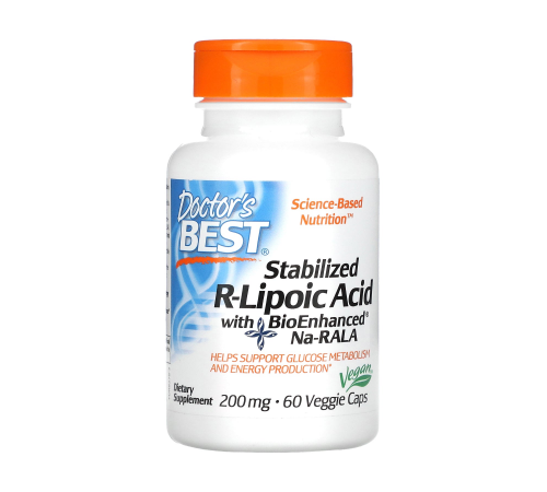 R-липоевая кислота, Stabilized R-Lipoic Acid with BioEnhanced Na-RALA 200 mg, Doctor's Best, 60 вегетарианских капсул