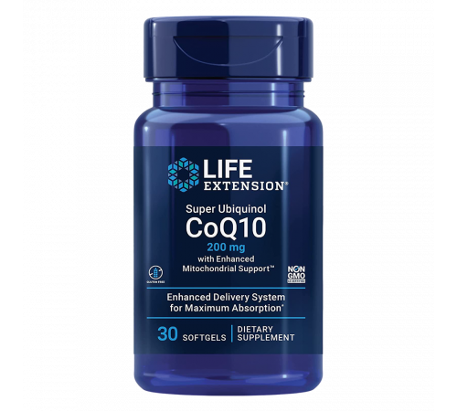 Супер убихинол (CoQ10) 200 мг, Super Ubiquinol CoQ10 With Enhanced Mitochondrial Support, Life Extension, 30 капсул