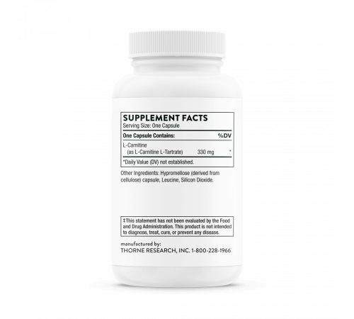 L-Карнитин, L-Carnitine, Thorne Research, 60 капсул